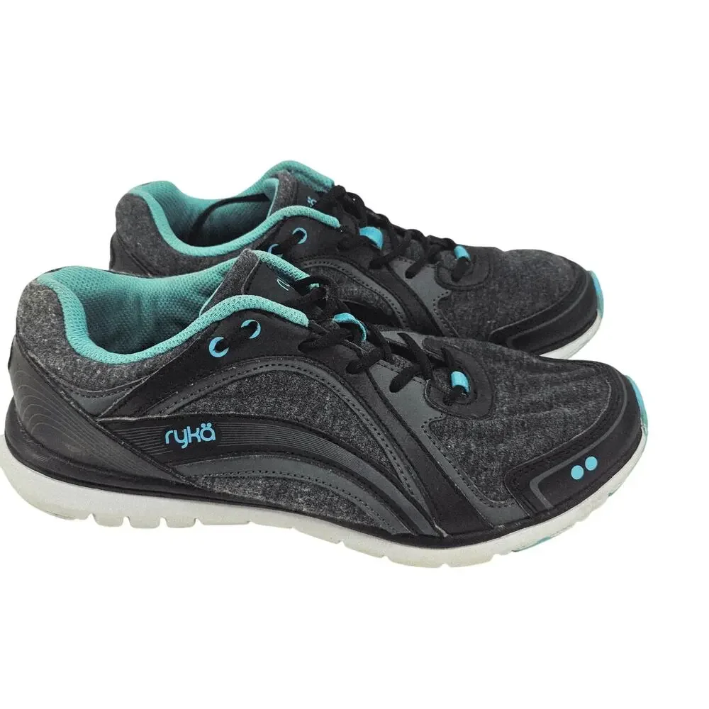 Ryka Aries Womens Running Sneaker Shoe 9.5 M Gray & Teal Leather Memory Foam